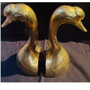 Vintage Large Brass Swan Bookends